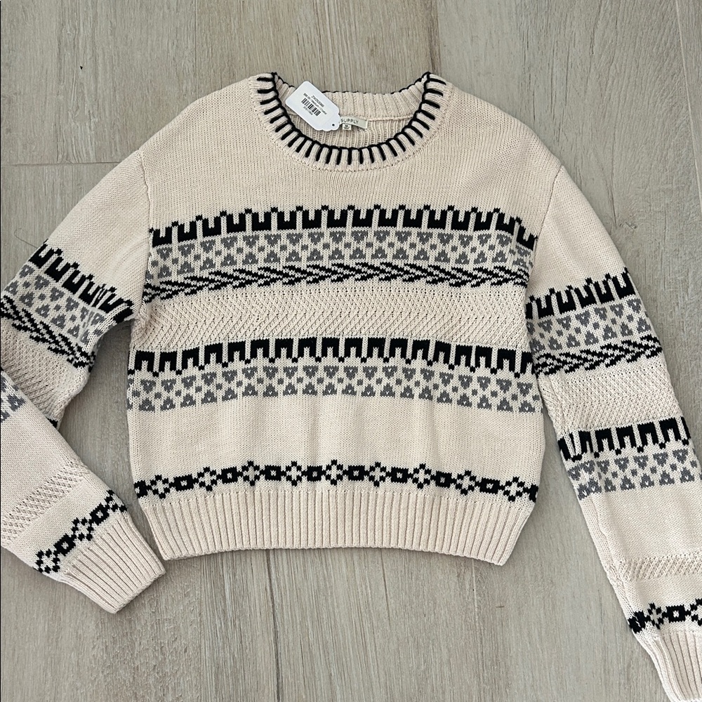 Z Supply Cream and Black Patterned Sweater